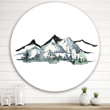 Minimalistic Winter Mountains and Fir Forest I - Landscape Circle Metal Wall Decor